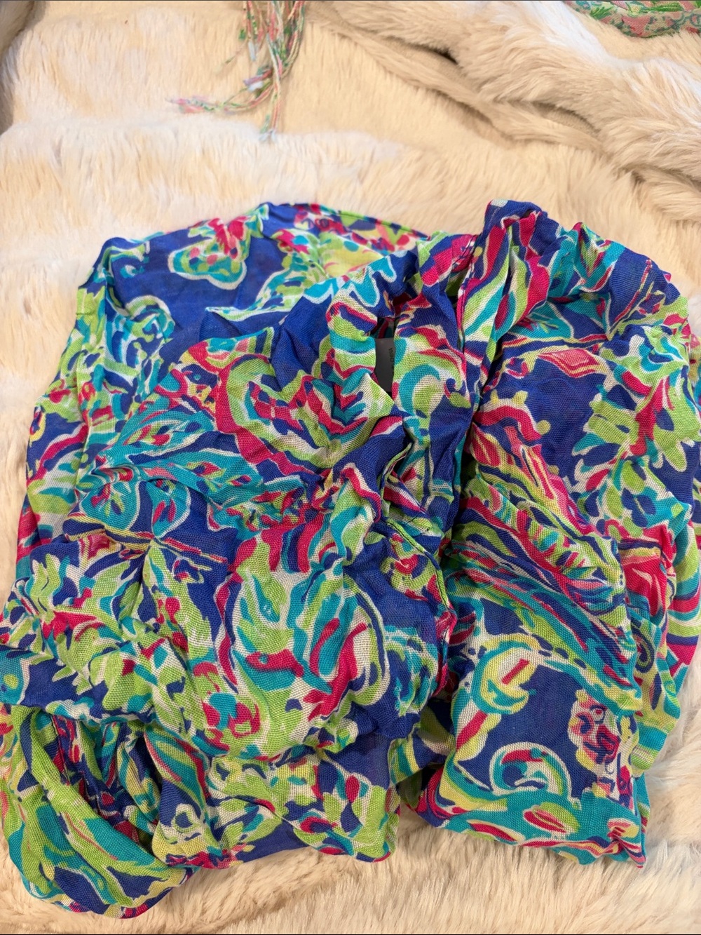Vibrant Blue Tropical Print Scarf Infiniti loop